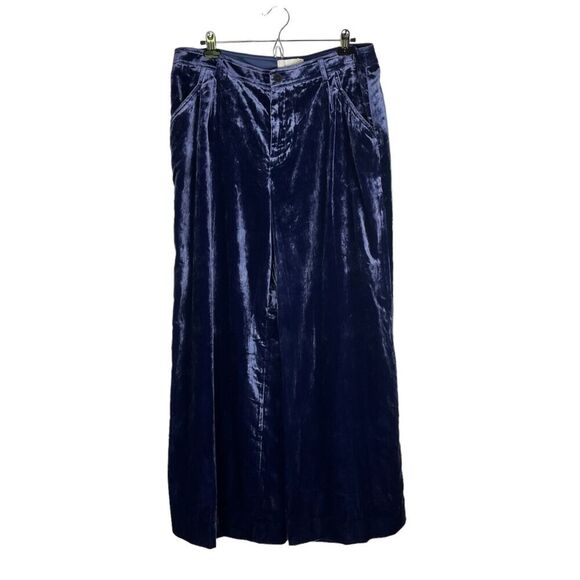 by Anthropologie Wide-Leg Purple Velvet Trousers Size 14 NWT High Waisted - Picture 8 of 8